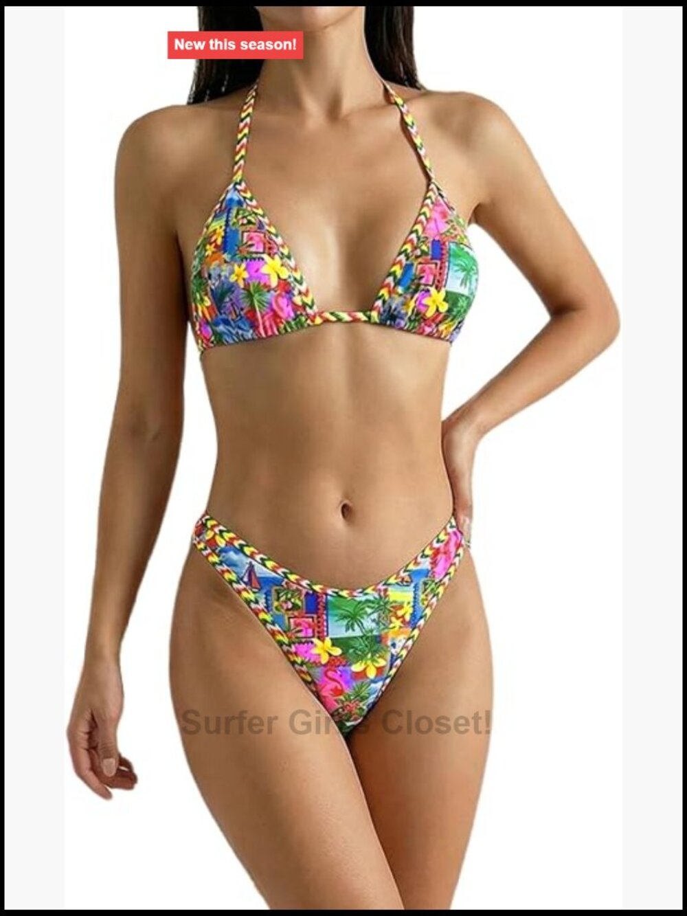 2 Piece Bikini Set Floral Print Thong Bathing Suit Swimwear Boho